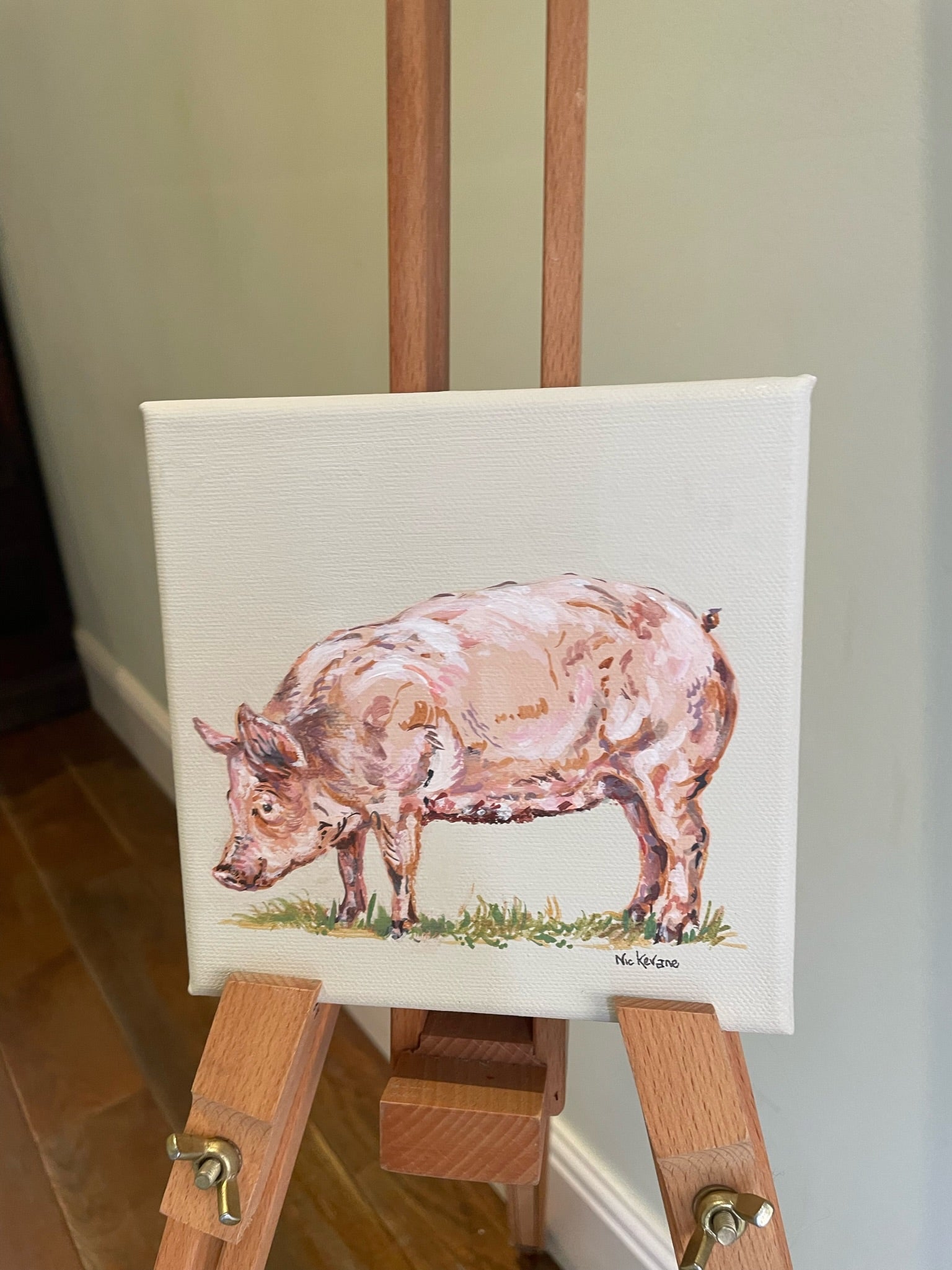 Happy Pig - My mini paintings depict various countryside subjects painted on soft off-white backgrounds.