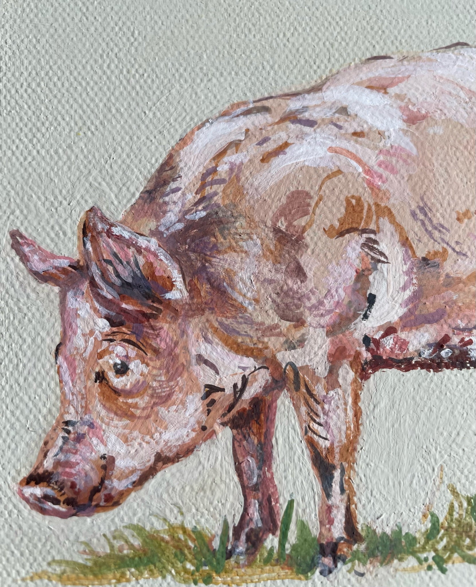 Happy Pig - My mini paintings depict various countryside subjects painted on soft off-white backgrounds.