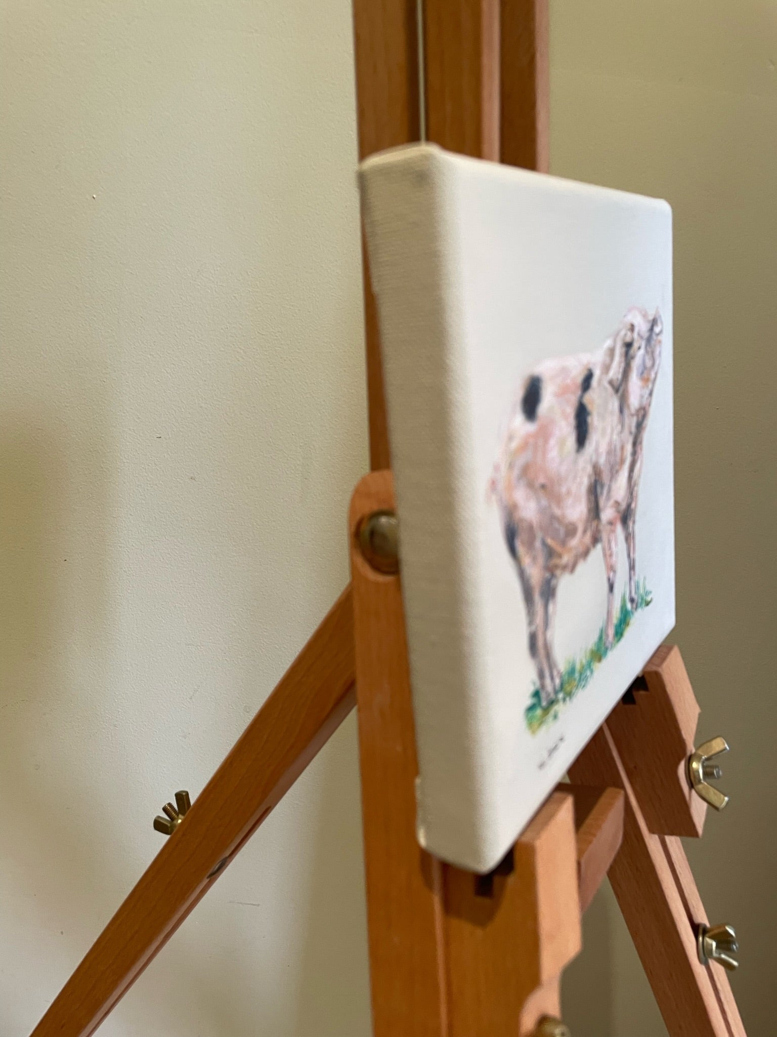 Gloucester Old Spot Pig - My mini paintings depict various countryside subjects painted on soft off-white backgrounds.