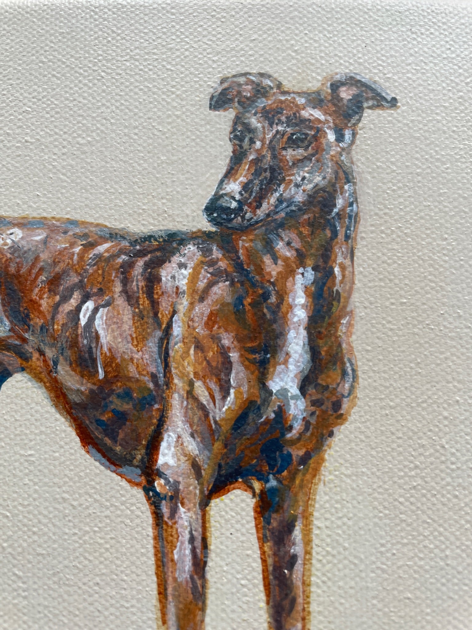 Brindle Greyhound - 15cm x 15cm mini paintings depicting various countryside subjects.