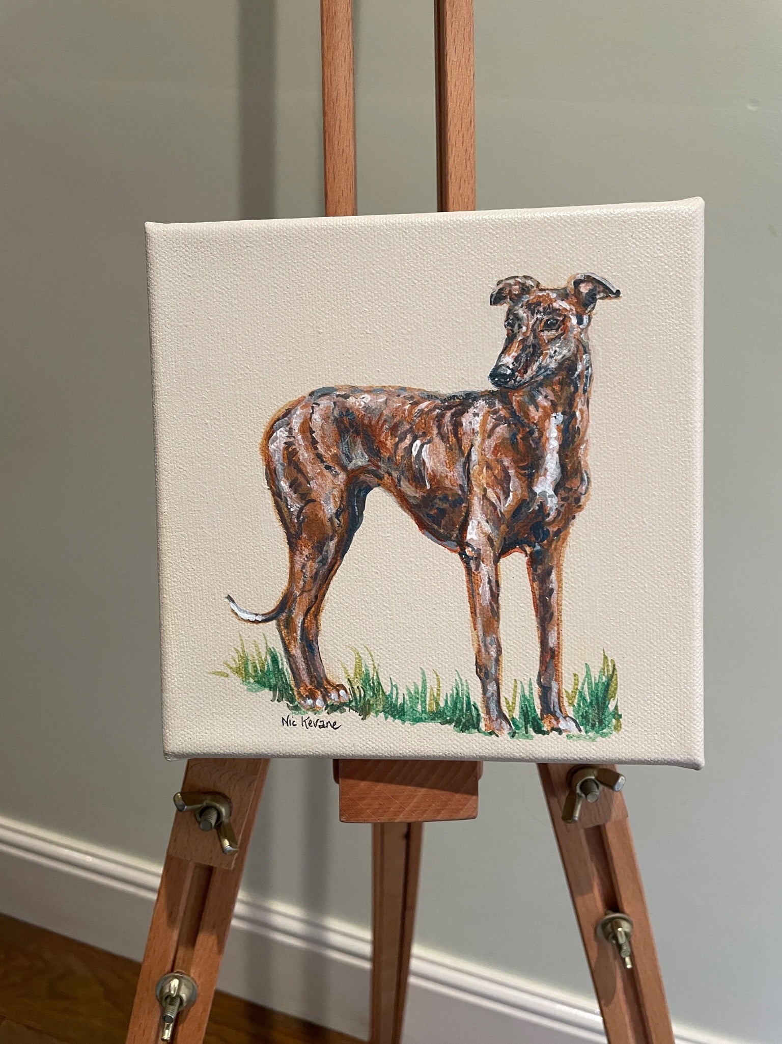 Brindle Greyhound - 15cm x 15cm mini paintings depicting various countryside subjects.