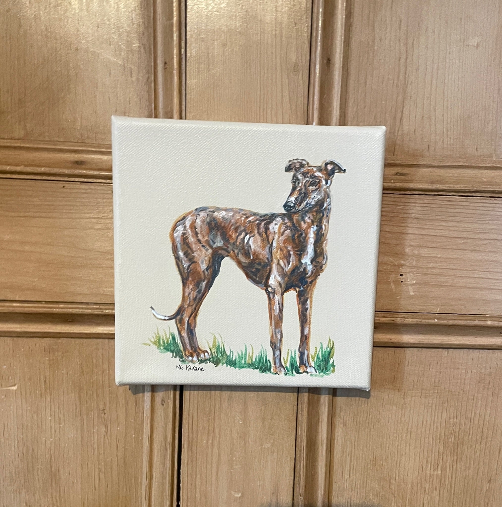 Brindle Greyhound - 15cm x 15cm mini paintings depicting various countryside subjects.