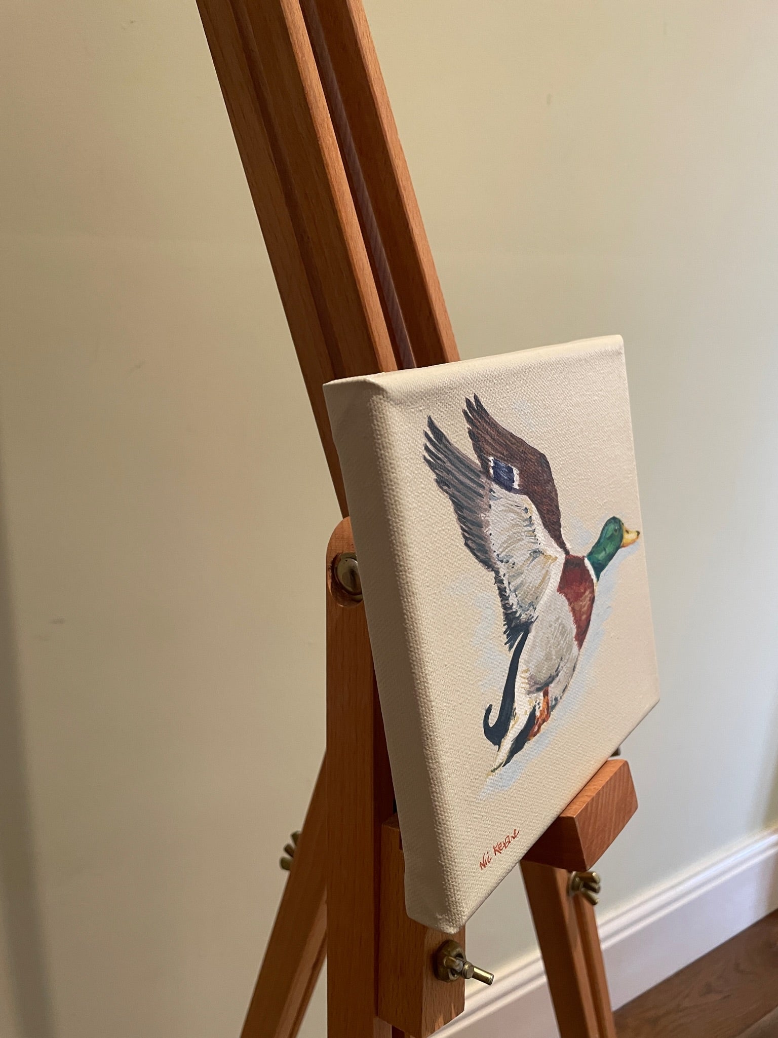 Flying Ducks - My mini paintings depict various countryside subjects painted on soft off-white backgrounds.
