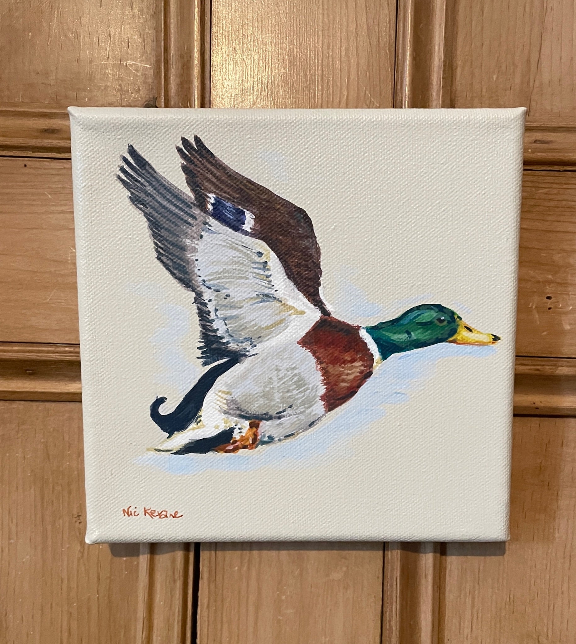 Flying Ducks - My mini paintings depict various countryside subjects painted on soft off-white backgrounds.