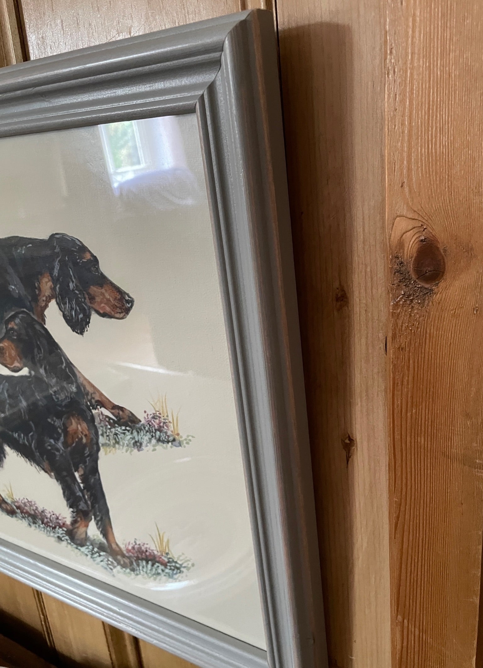 This painting shows two traditional gundogs hunting. I love to paint working dog breeds. Inspired by old country sporting prints.