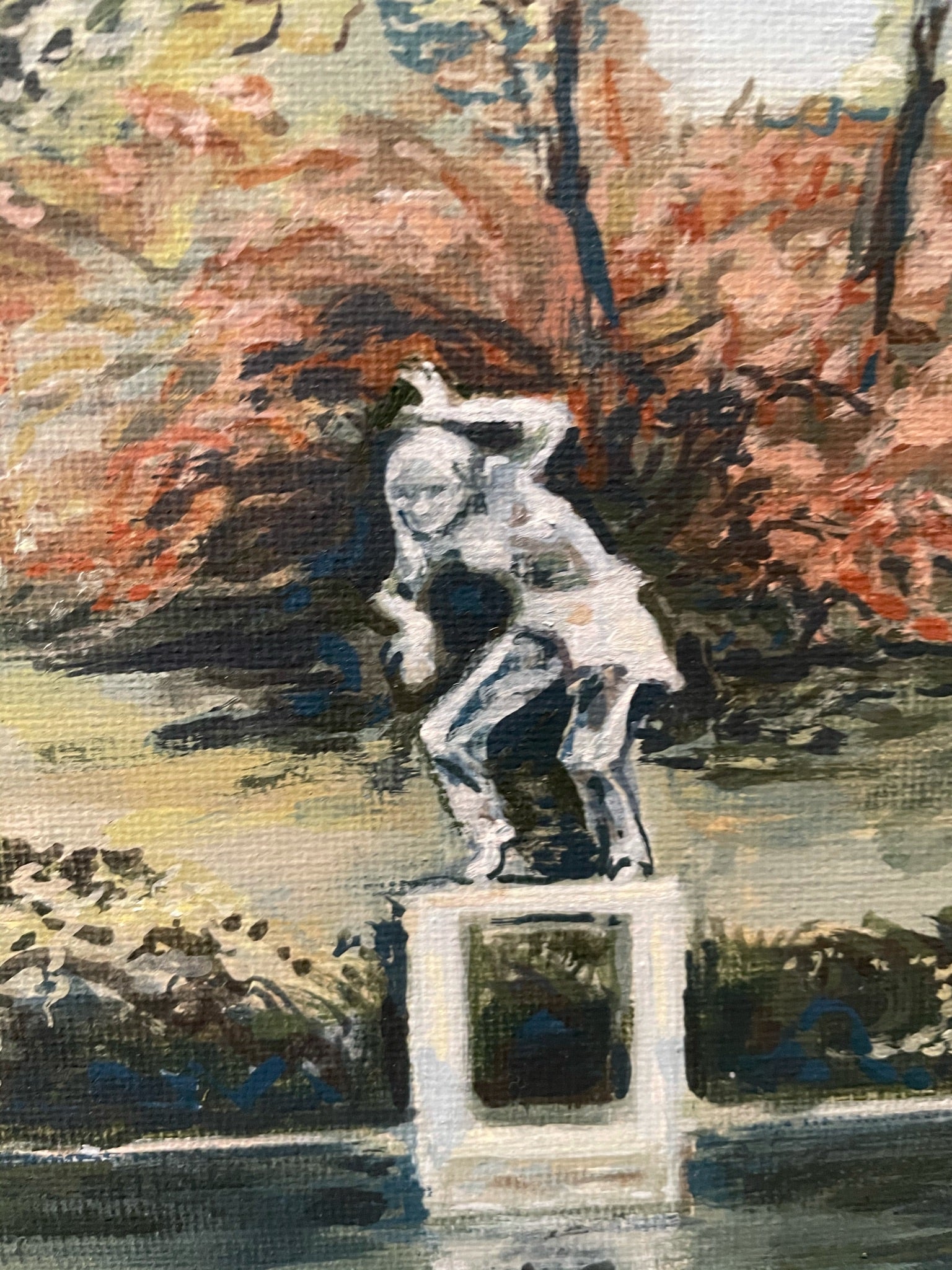 Diana and the swan  A landscape painting of a corner of the Yorkshire Sculpture Park
