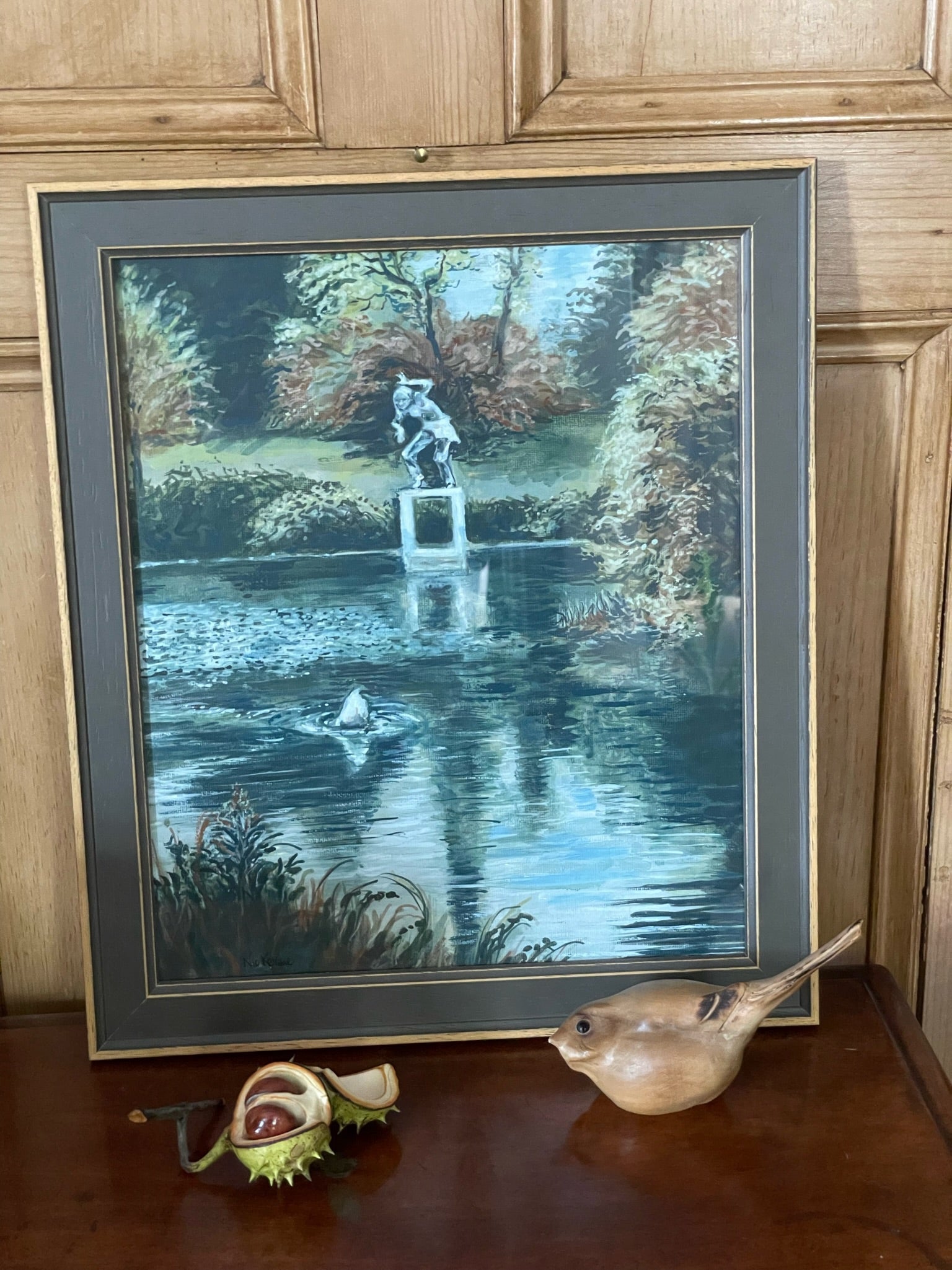 Diana and the swan A landscape painting of a corner of the Yorkshire Sculpture Park