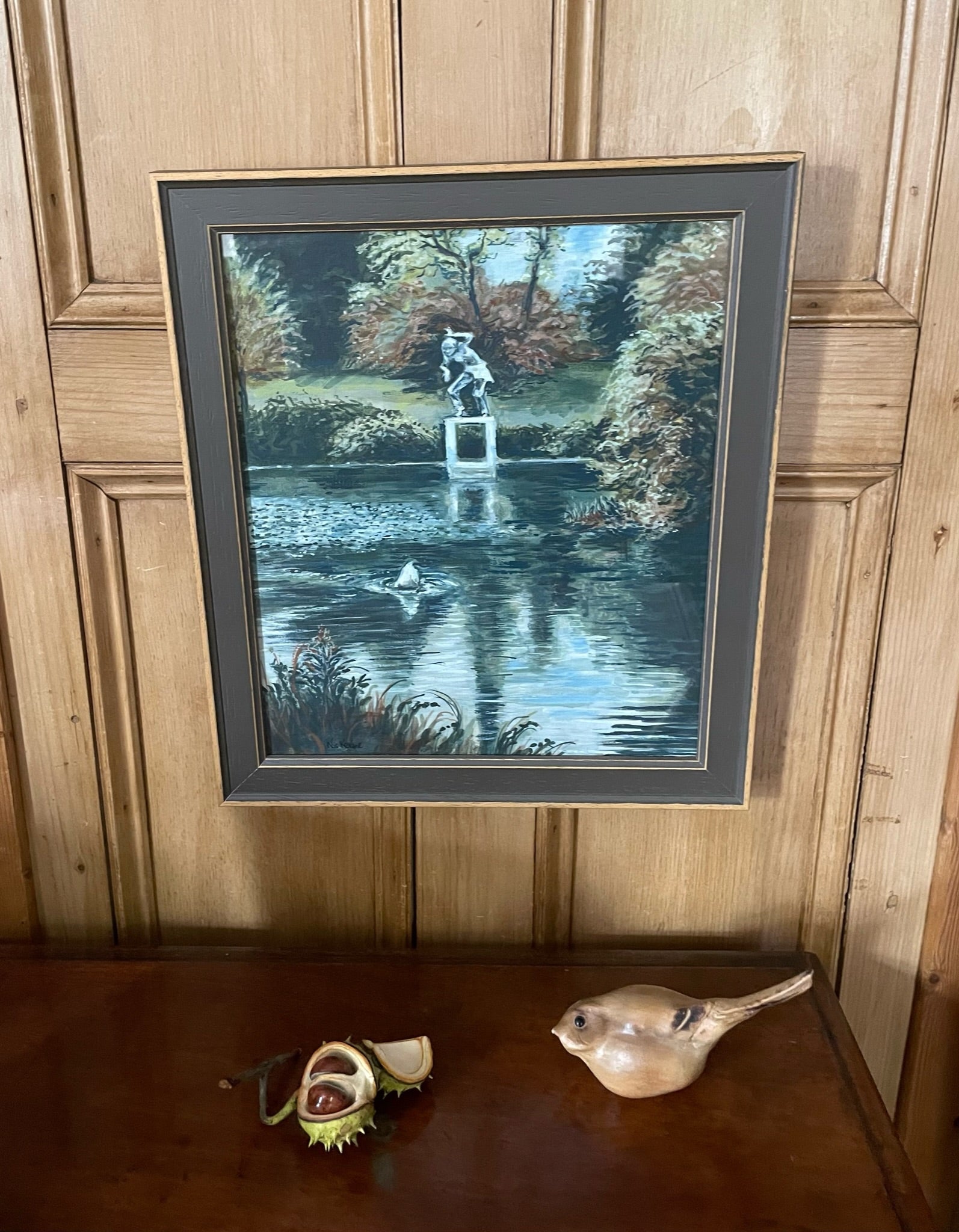 Diana and the swan A landscape painting of a corner of the Yorkshire Sculpture Park