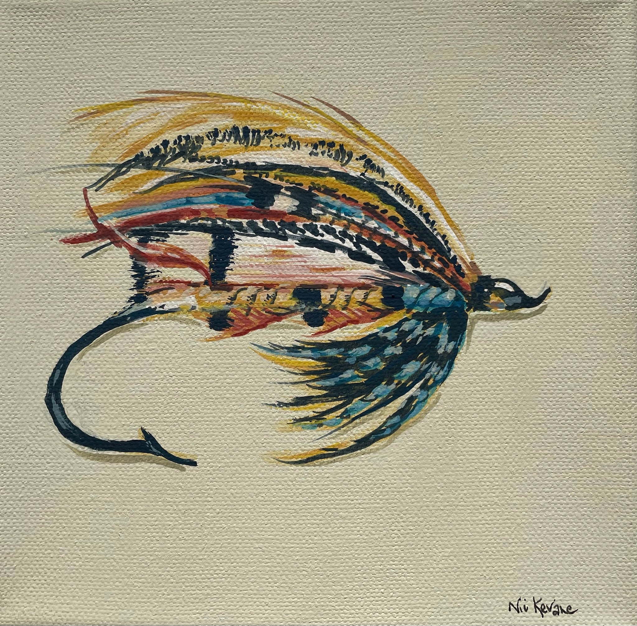 Fishing Fly - 15cm x 15cm mini paintings depicting various countryside subjects.