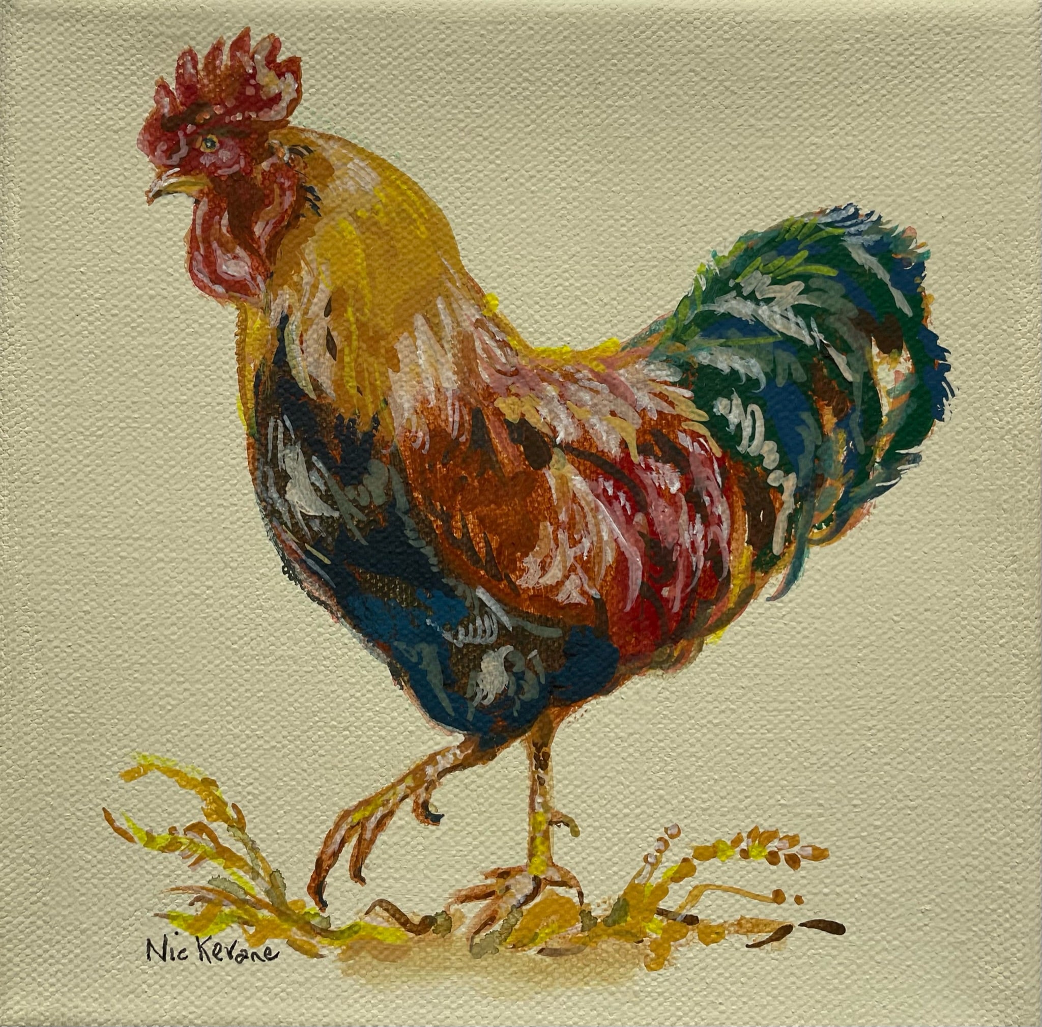 Strutting Cockerel - 15cm x 15cm mini paintings depicting various countryside subjects.