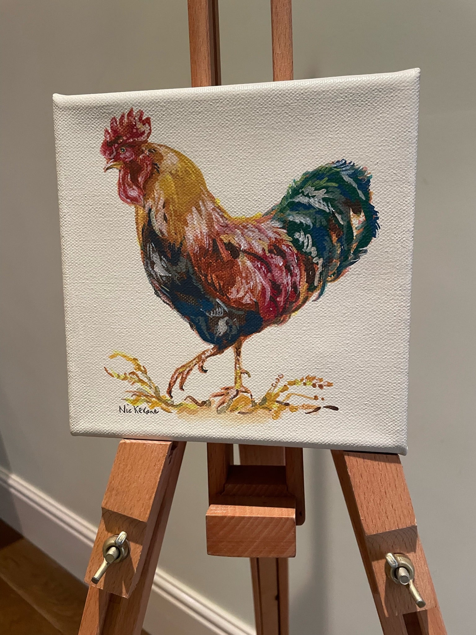 Strutting Cockerel - 15cm x 15cm mini paintings depicting various countryside subjects.