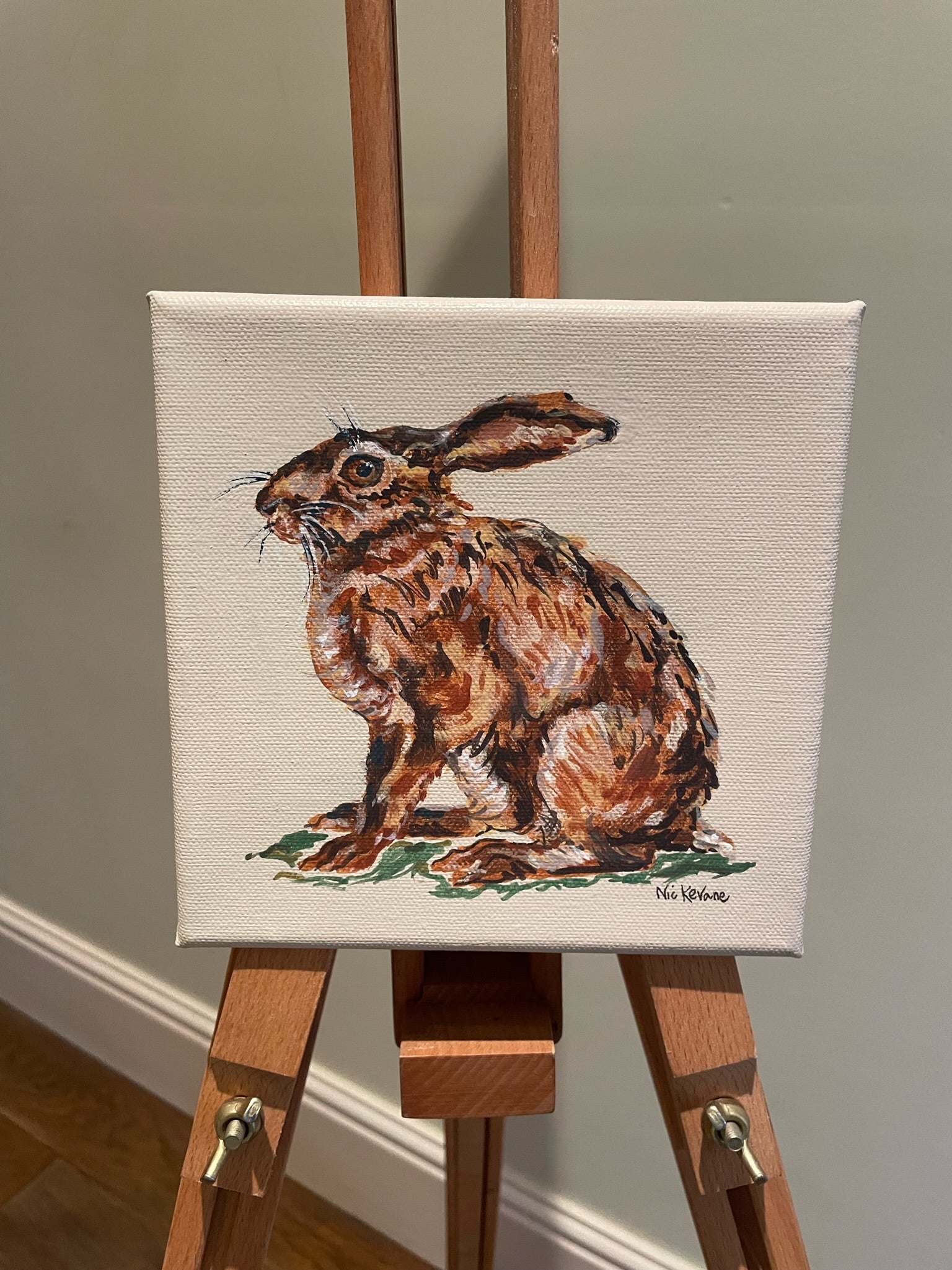 Sitting Hare - 15cm x 15cm mini paintings depicting various countryside subjects.