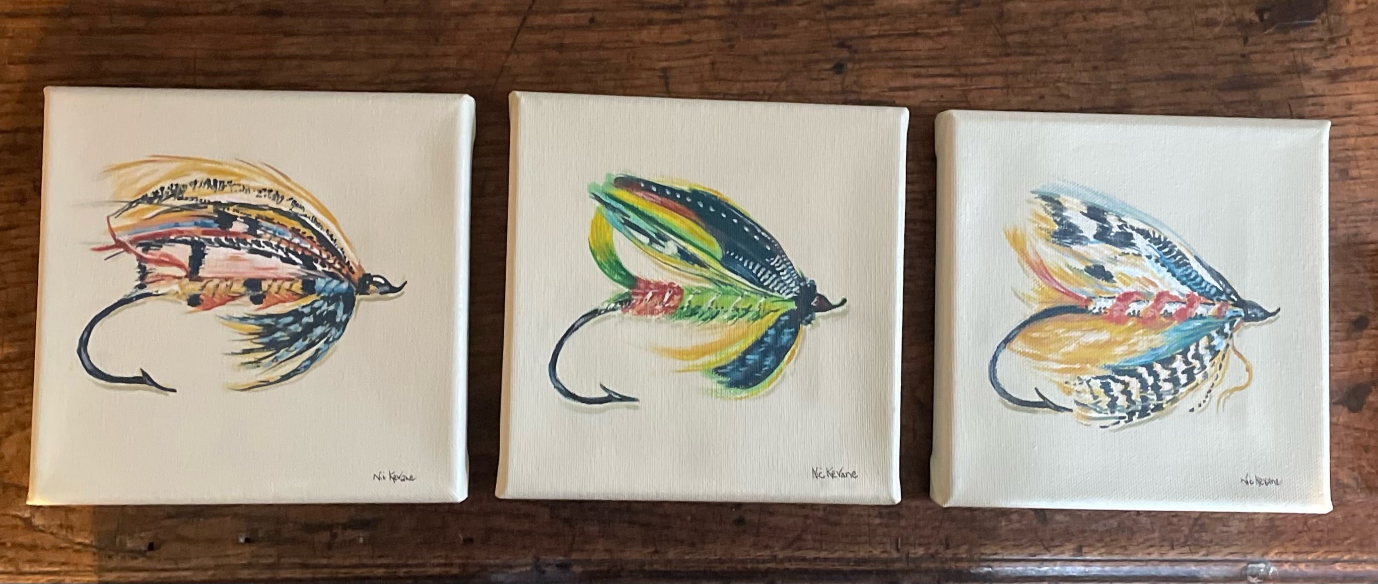 Green Fishing Fly - 15cm x 15cm mini paintings depicting various countryside subjects.