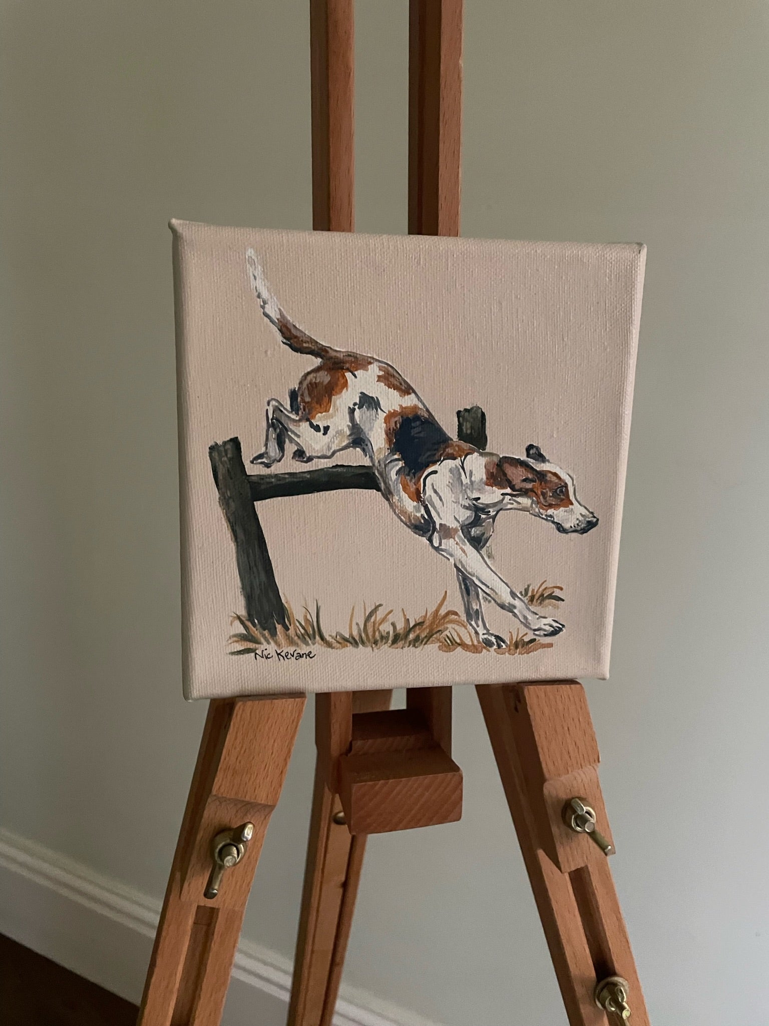 Hound Leaping - 15cm x 15cm mini paintings depicting various countryside subjects.