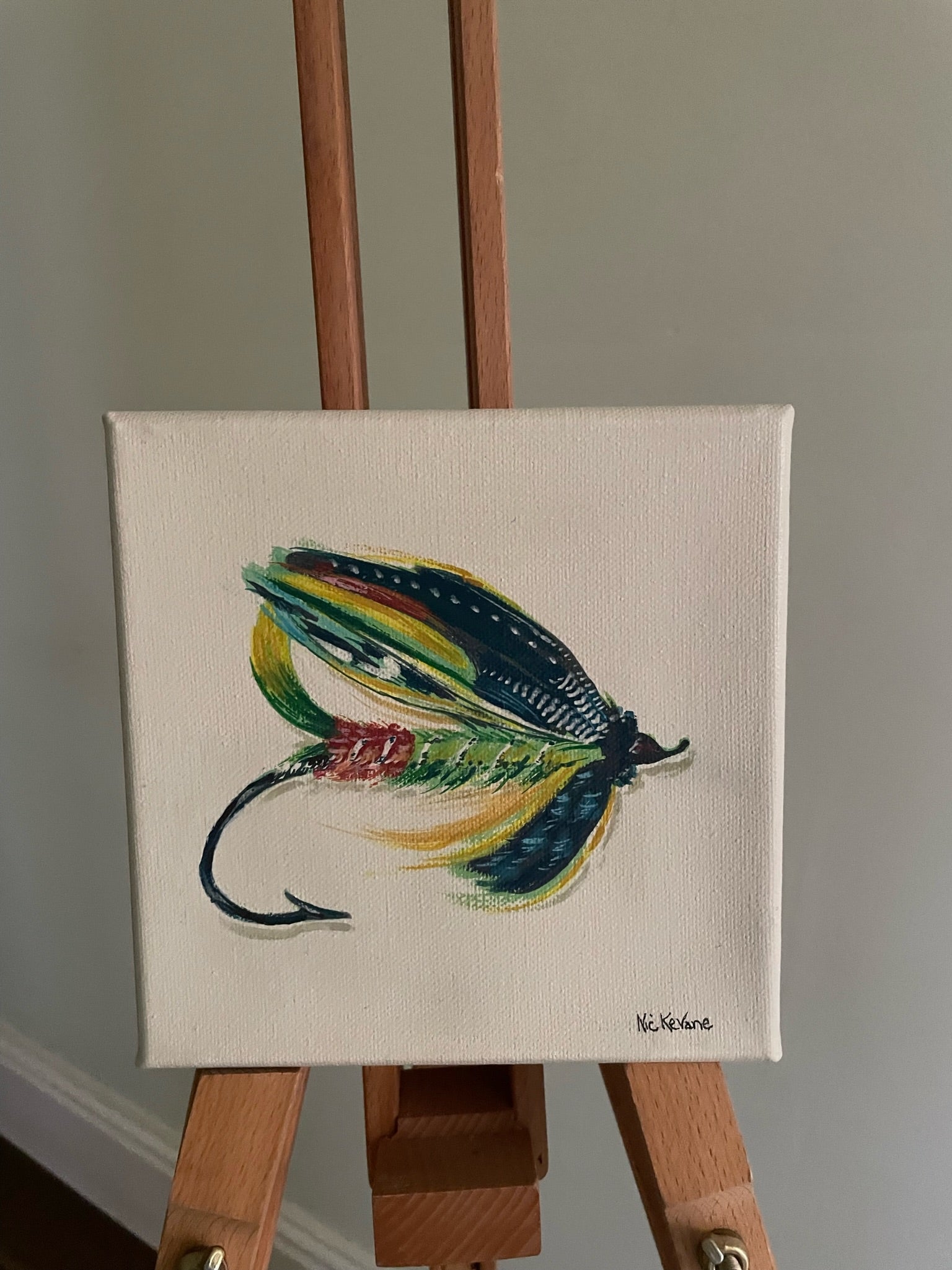 Green Fishing Fly - 15cm x 15cm mini paintings depicting various countryside subjects.