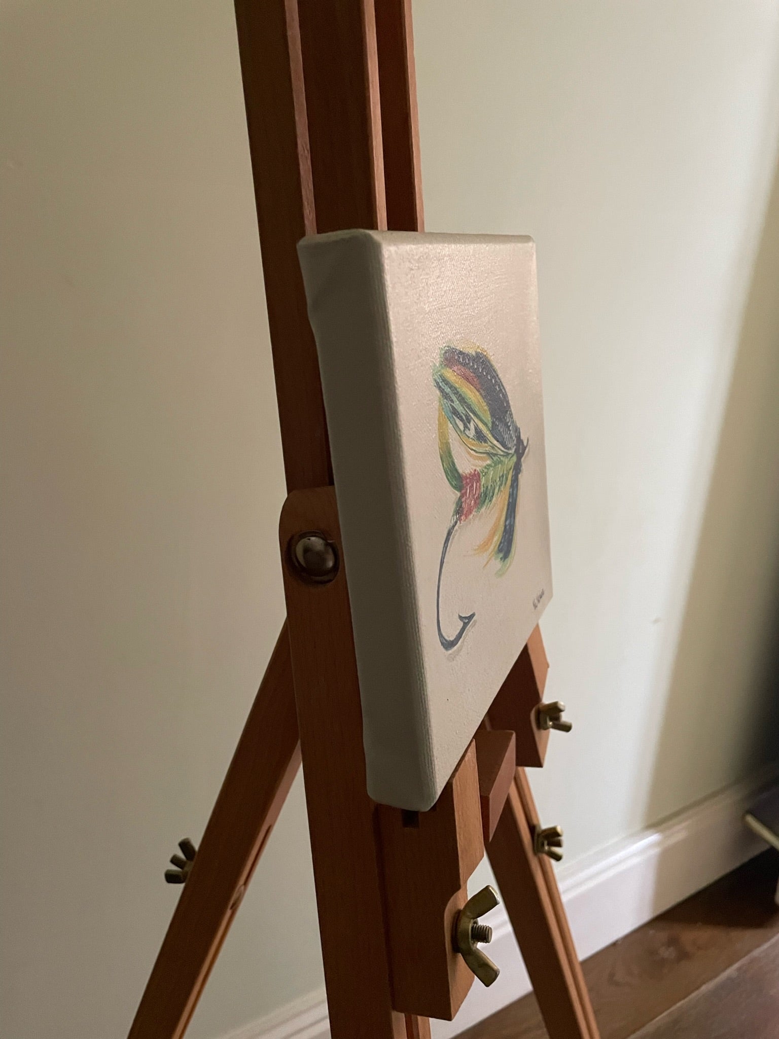 Green Fishing Fly - 15cm x 15cm mini paintings depicting various countryside subjects.