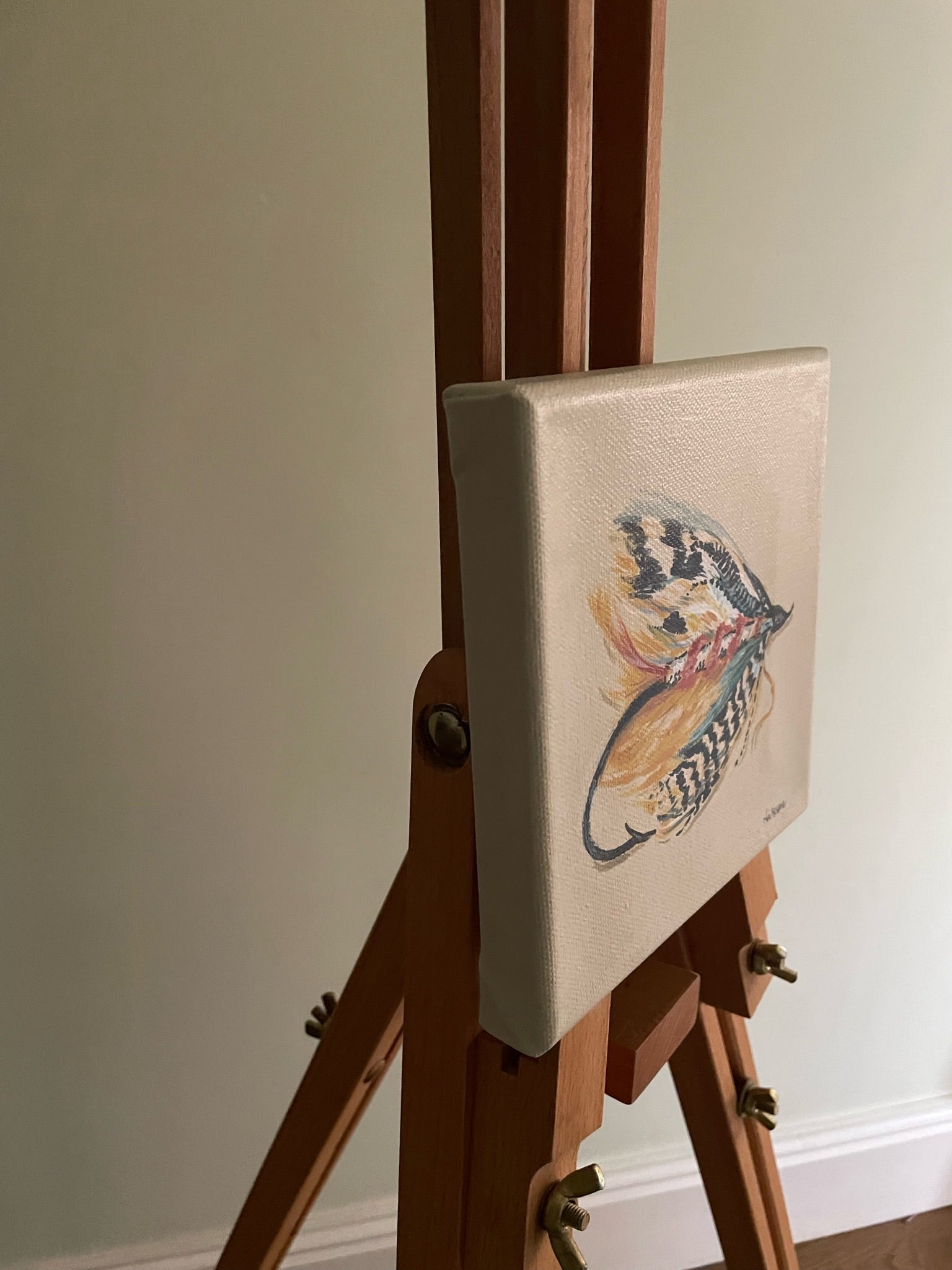 Striped Fishing Fly - 15cm x 15cm mini paintings depicting various countryside subjects.
