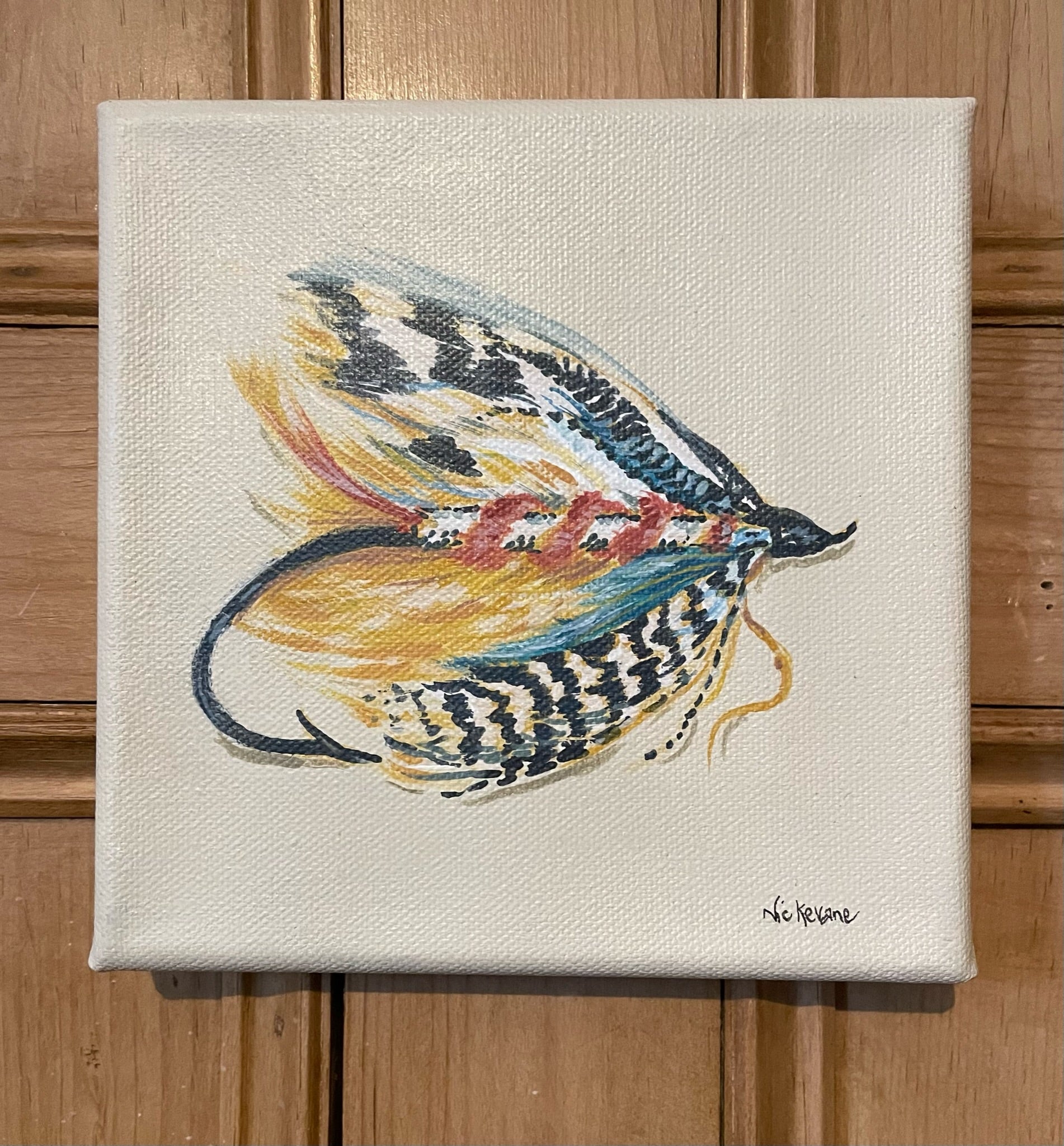 Striped Fishing Fly - 15cm x 15cm mini paintings depicting various countryside subjects.