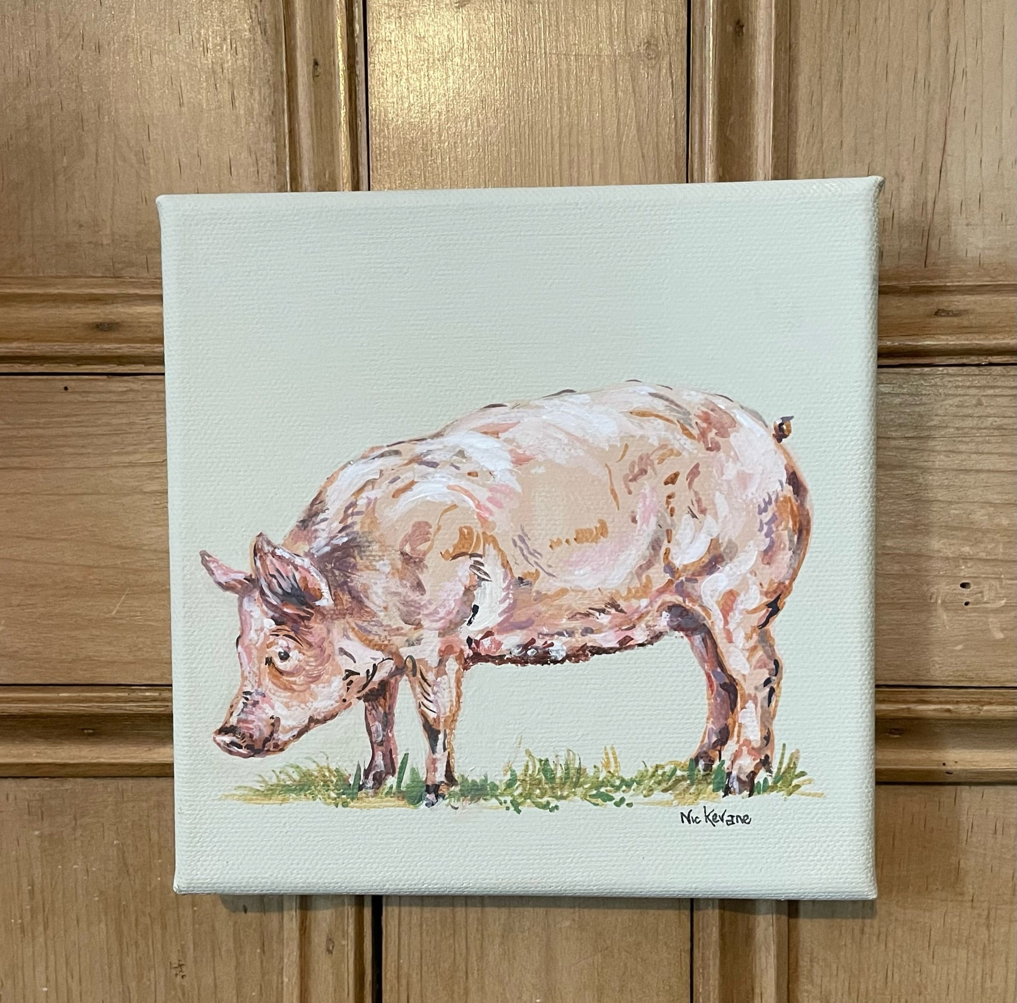 Happy Pig - My mini paintings depict various countryside subjects painted on soft off-white backgrounds.