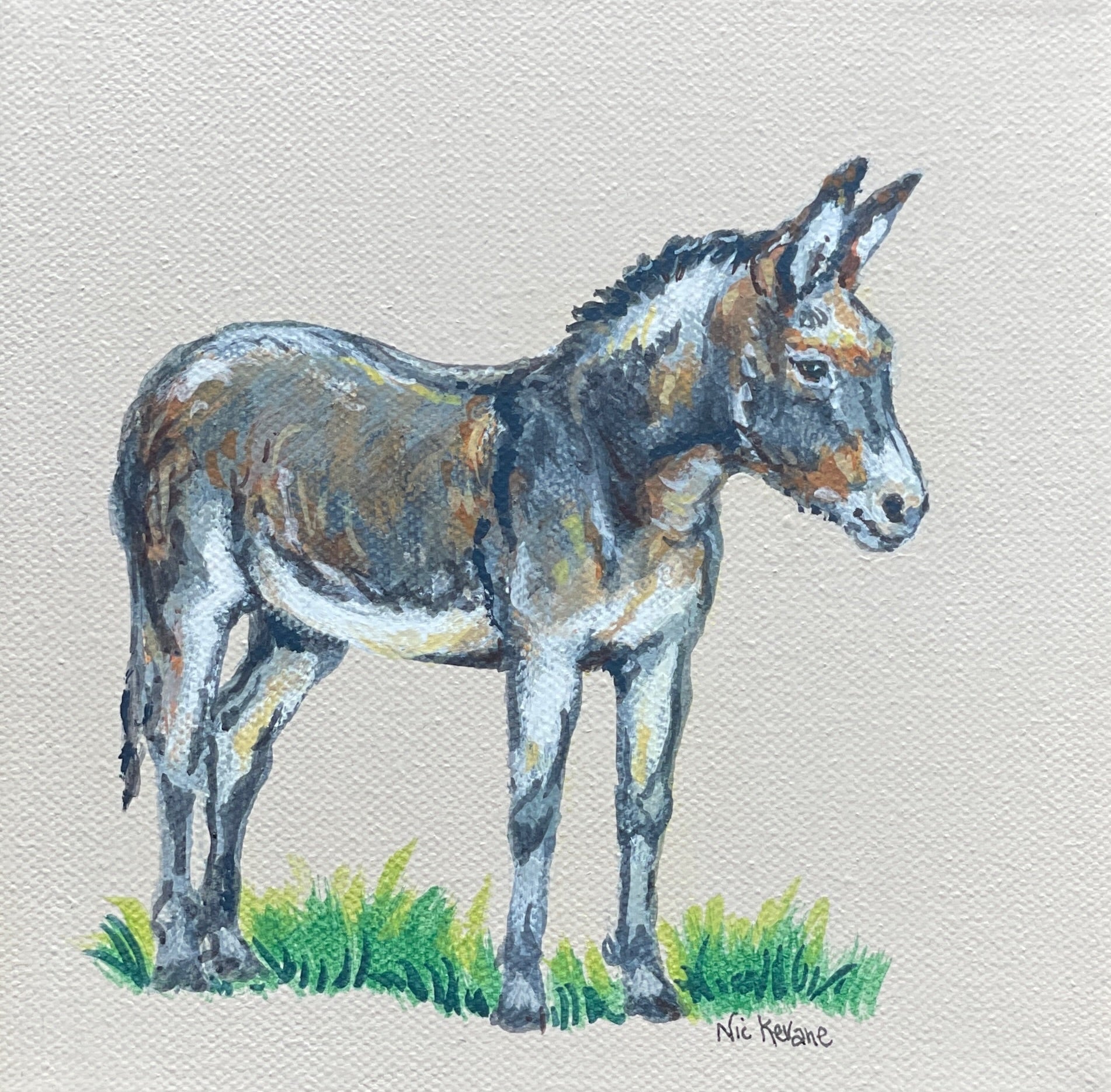 Little Donkey - My mini paintings depict various countryside subjects painted on soft off-white backgrounds.