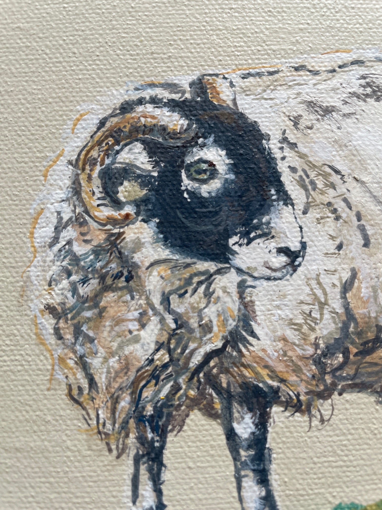 Swaledale Sheep - My mini paintings depict various countryside subjects painted on soft off-white backgrounds.