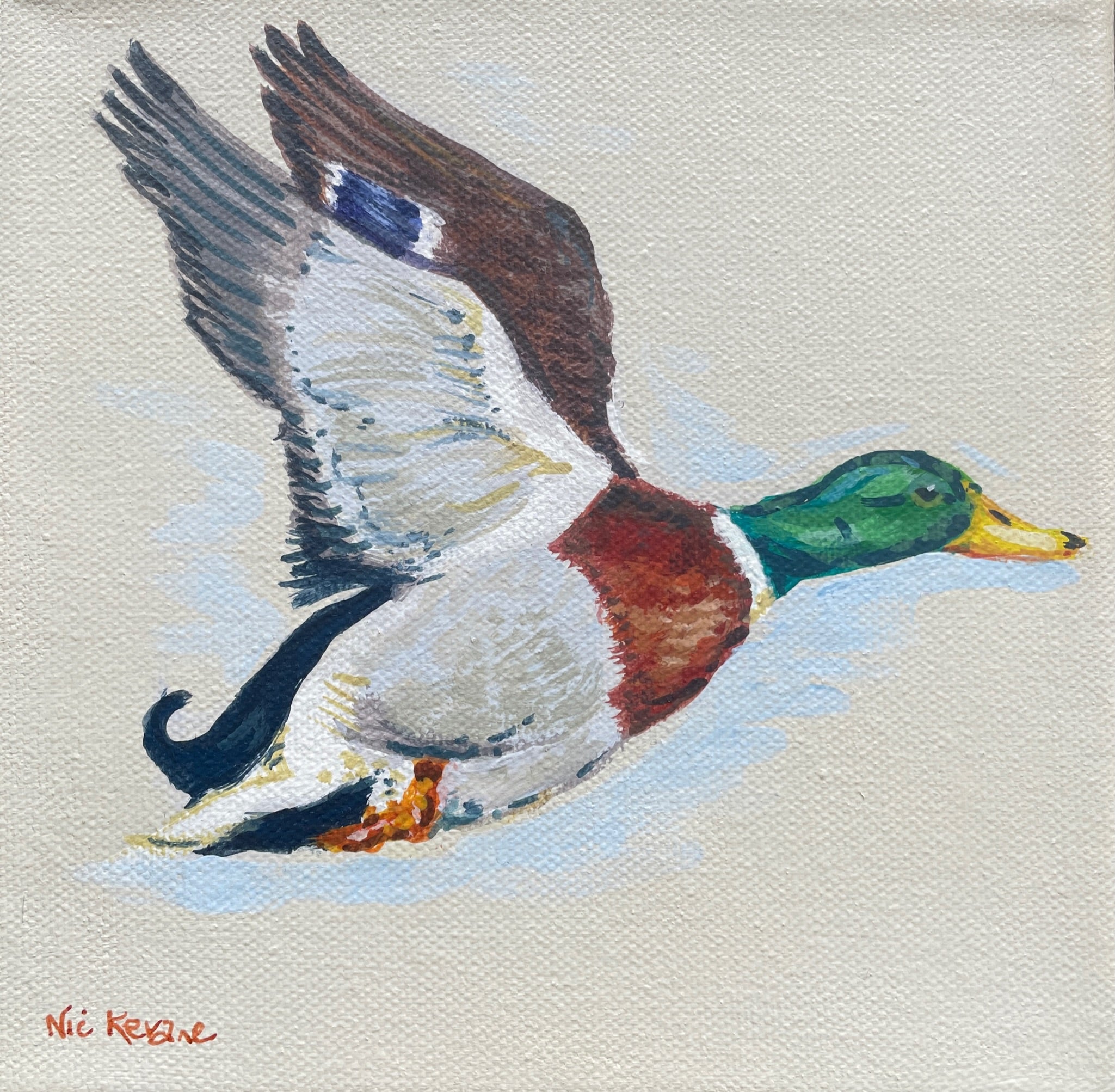 Flying Ducks - My mini paintings depict various countryside subjects painted on soft off-white backgrounds.
