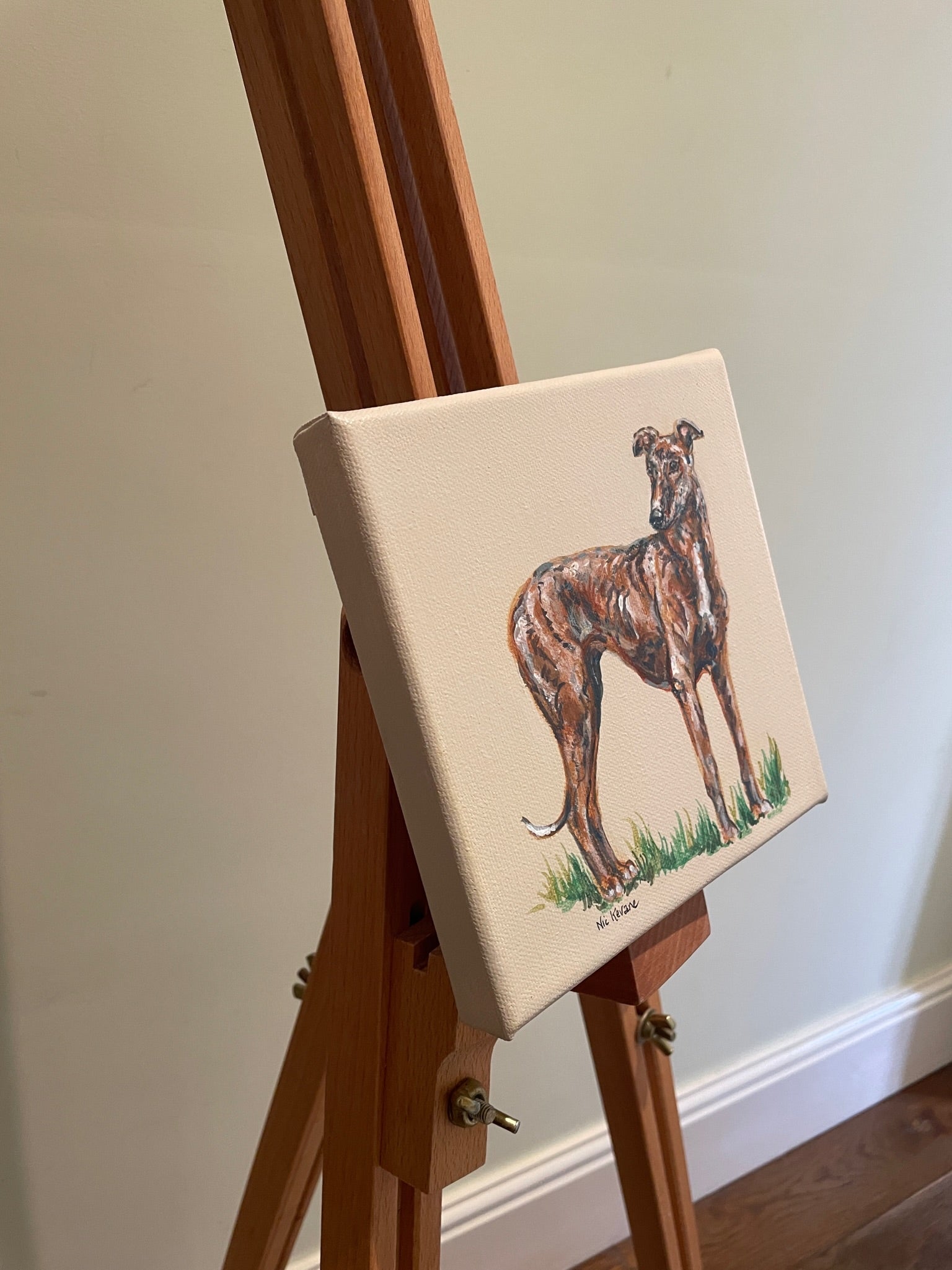 Brindle Greyhound - 15cm x 15cm mini paintings depicting various countryside subjects.