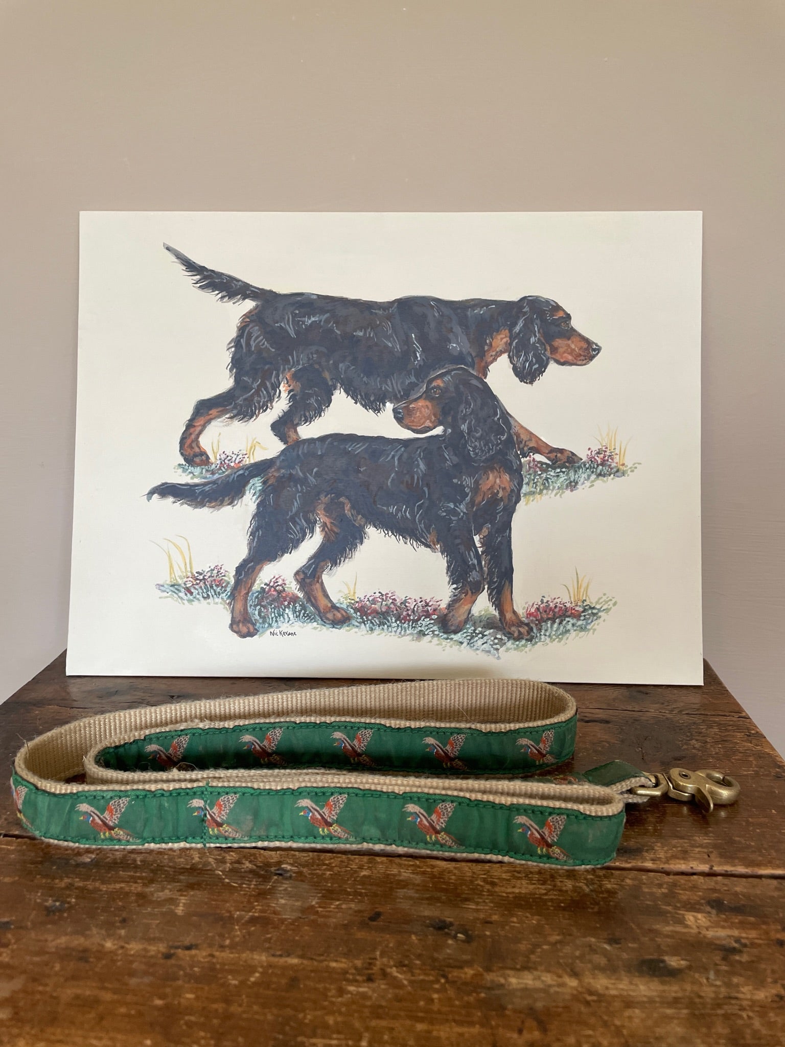 This painting shows two traditional gundogs hunting. I love to paint working dog breeds. Inspired by old country sporting prints.
