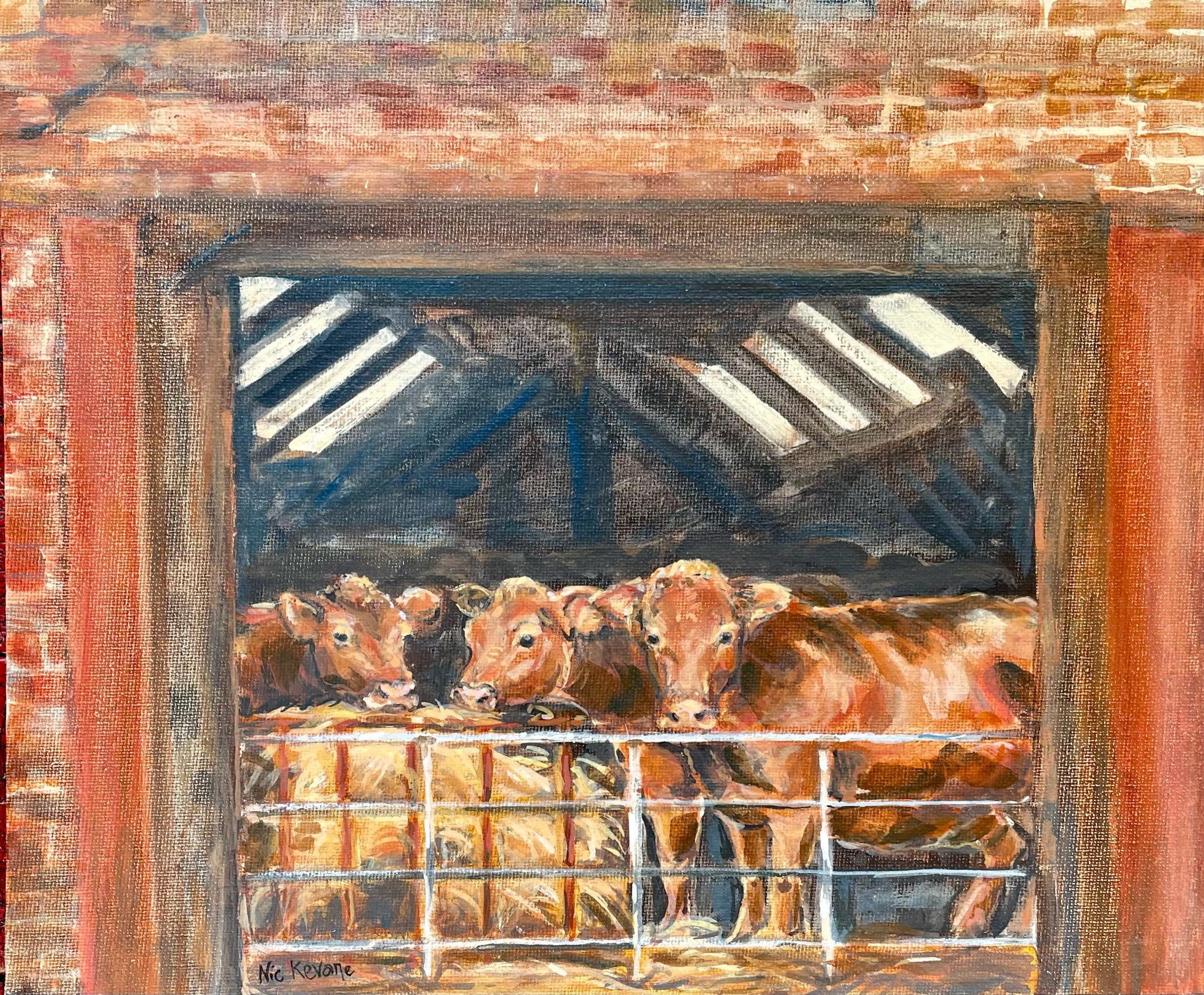 Red Barn. I have passed this barn many times when the cattle are being kept in.  I was drawn to the red barn doors with the traditional brick and the red cattle. 