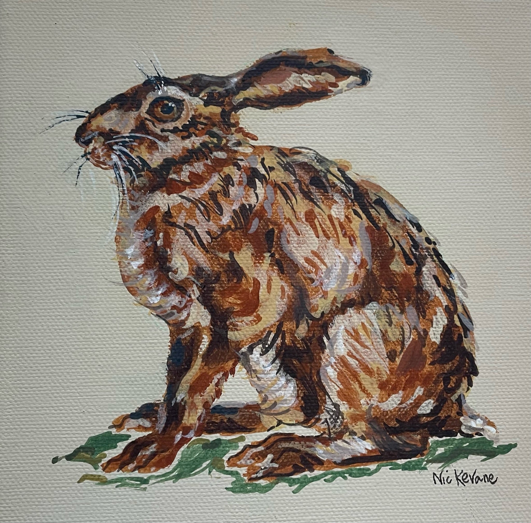 Sitting Hare - 15cm x 15cm mini paintings depicting various countryside subjects.