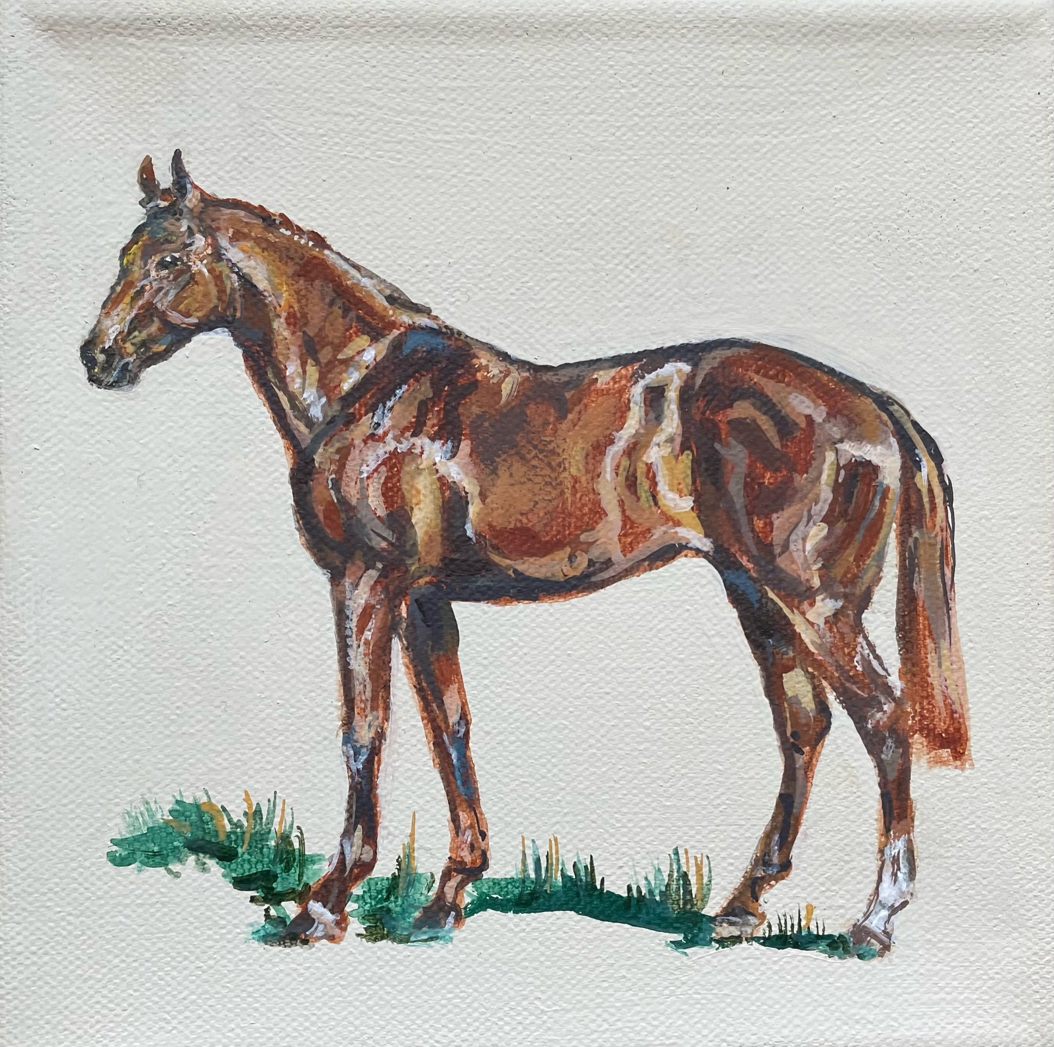 Chestnut Horse - 15cm x 15cm mini paintings depicting various countryside subjects.