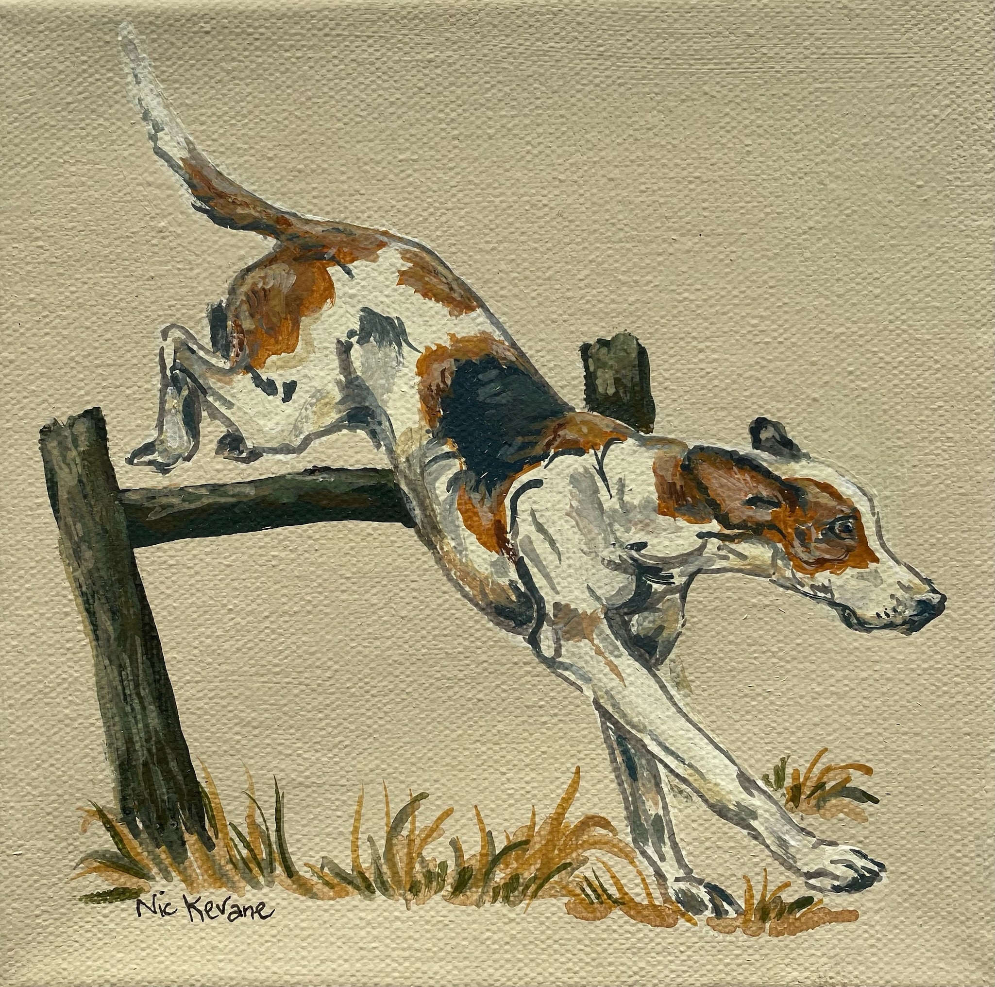 Hound Leaping - 15cm x 15cm mini paintings depicting various countryside subjects.