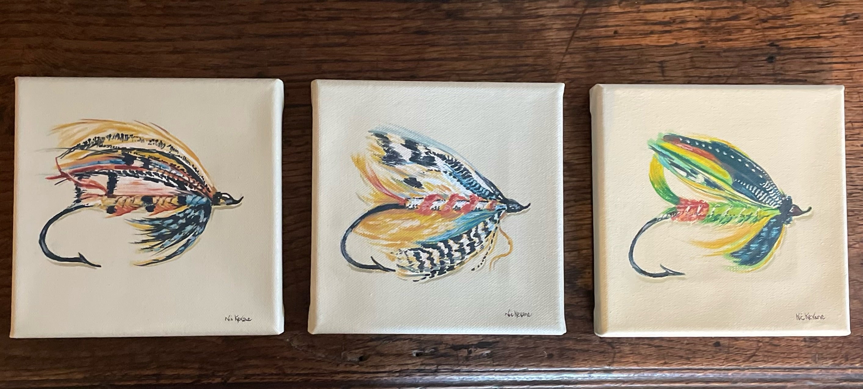 Fishing Fly - 15cm x 15cm mini paintings depicting various countryside subjects.