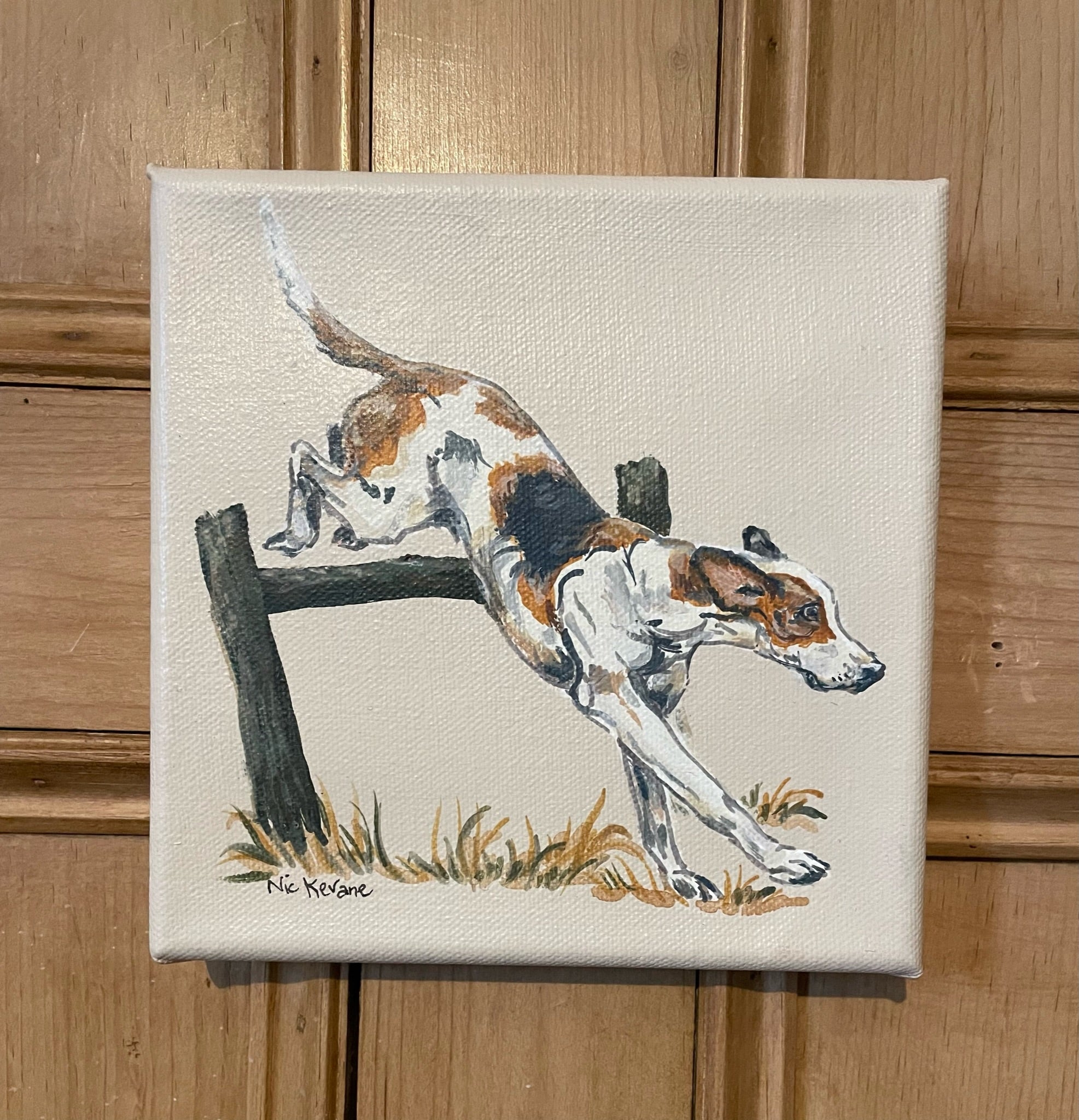 Hound Leaping - 15cm x 15cm mini paintings depicting various countryside subjects.