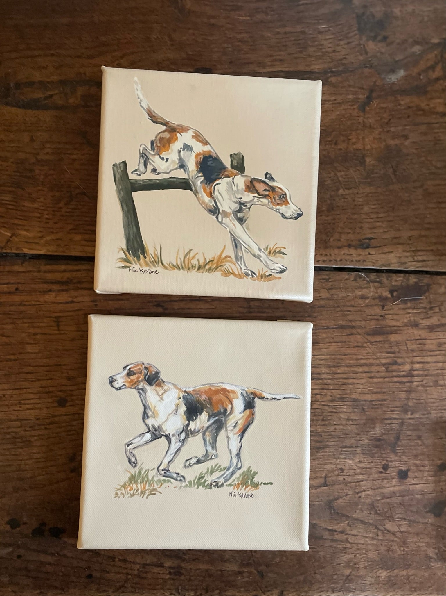 Hound Leaping - 15cm x 15cm mini paintings depicting various countryside subjects.