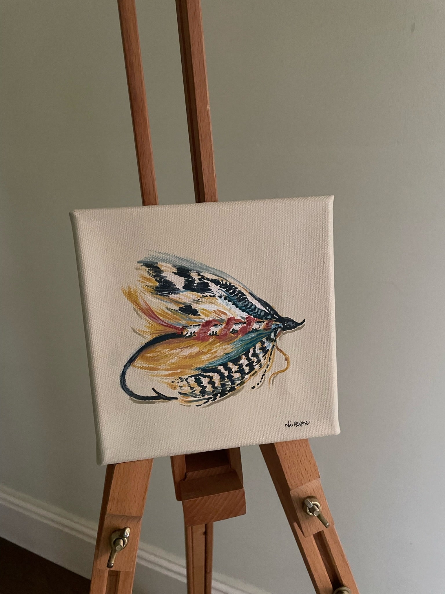 Striped Fishing Fly - 15cm x 15cm mini paintings depicting various countryside subjects.