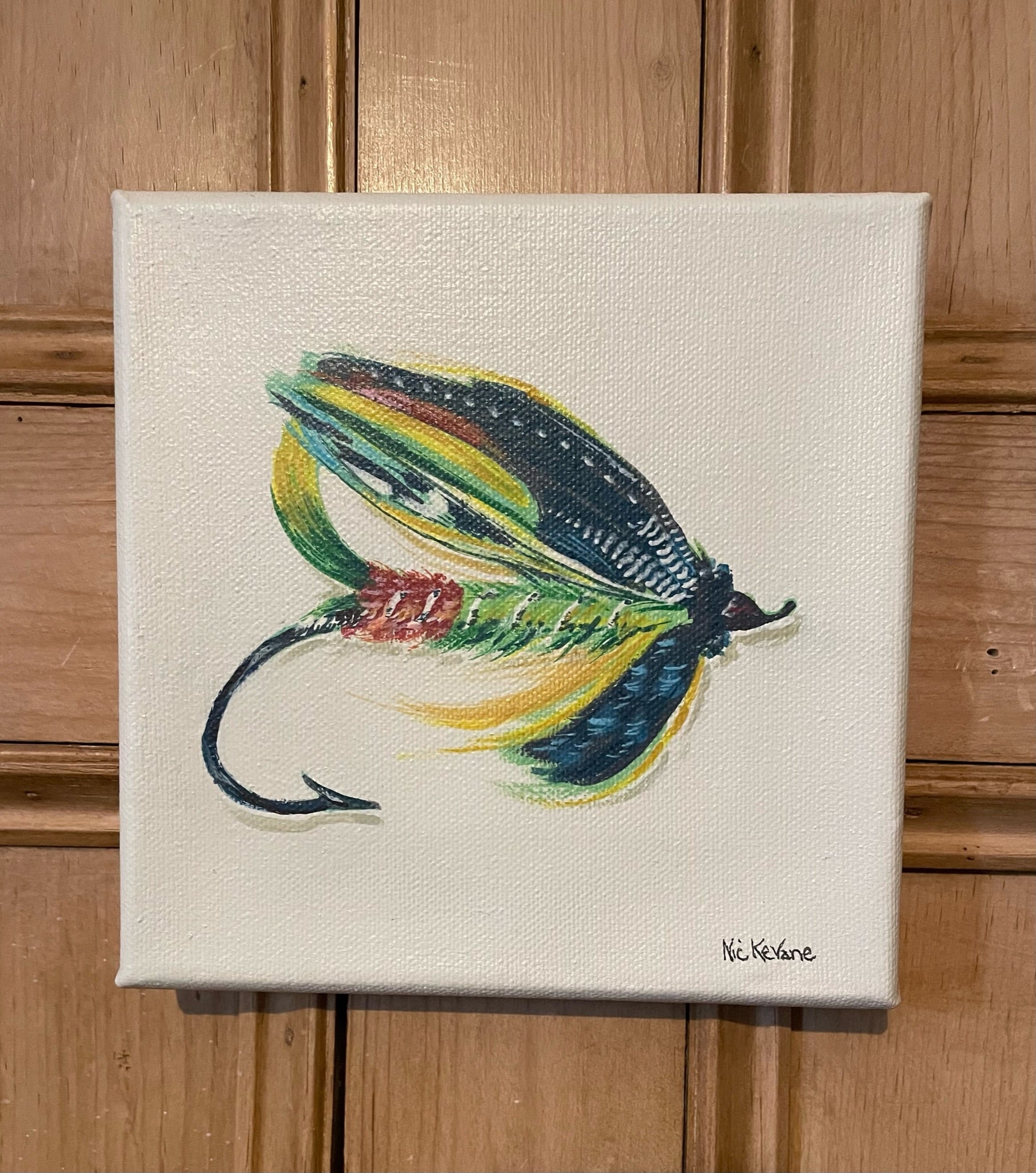 Green Fishing Fly - 15cm x 15cm mini paintings depicting various countryside subjects.