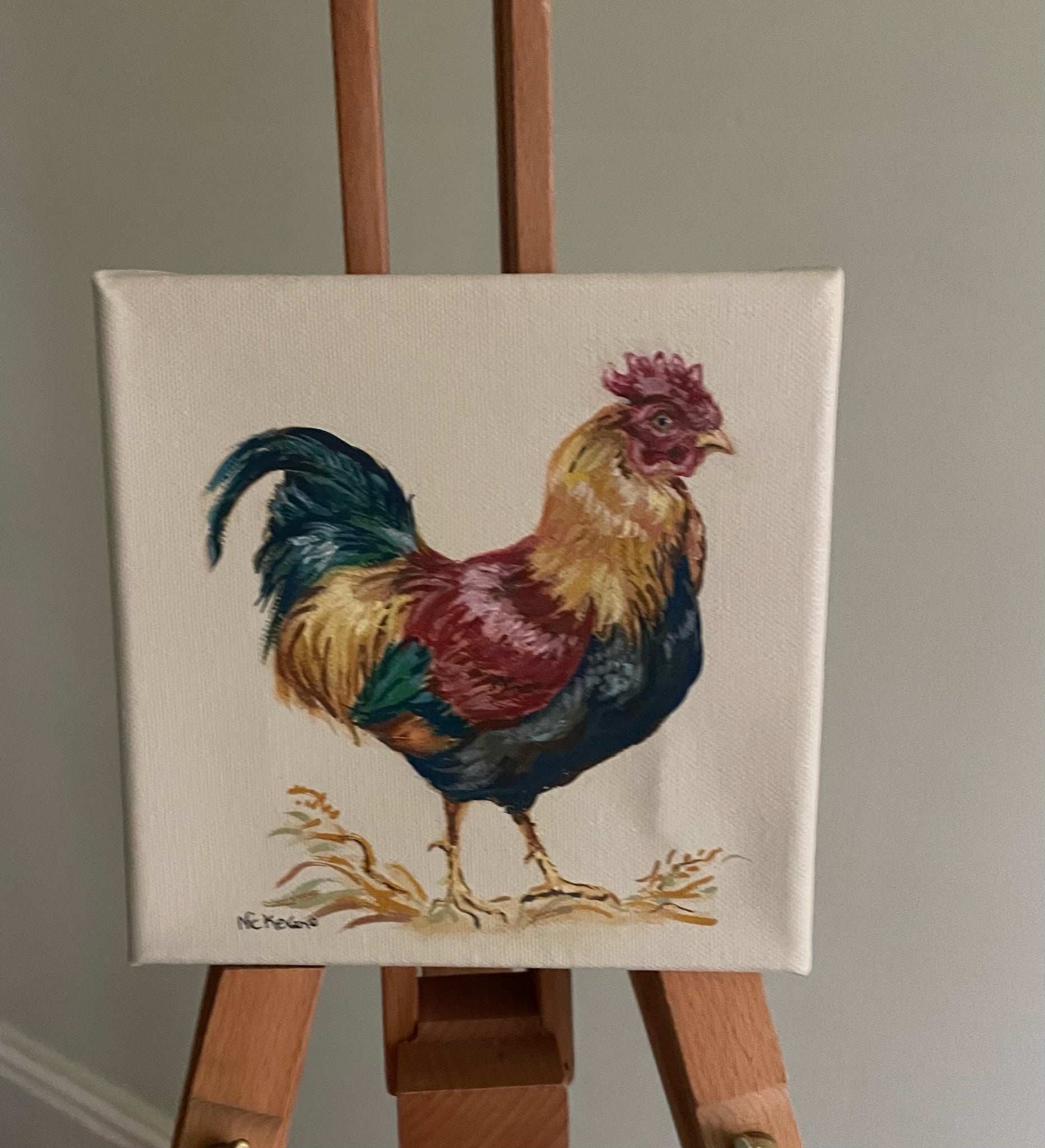 Standing Cockerel - 15cm x 15cm mini paintings depicting various countryside subjects.